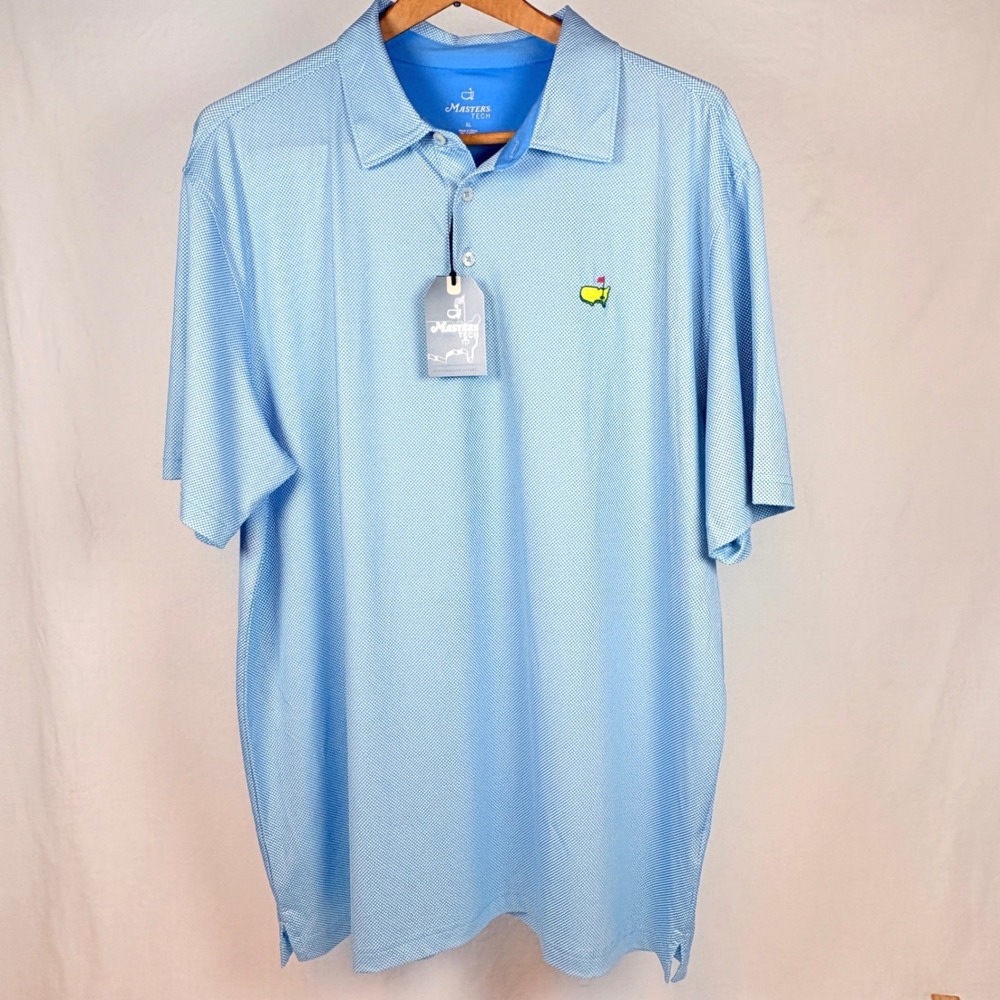 Masters Tech Mens XL Golf Polo Shirt Blue Micro Check Performance Logo  NWT